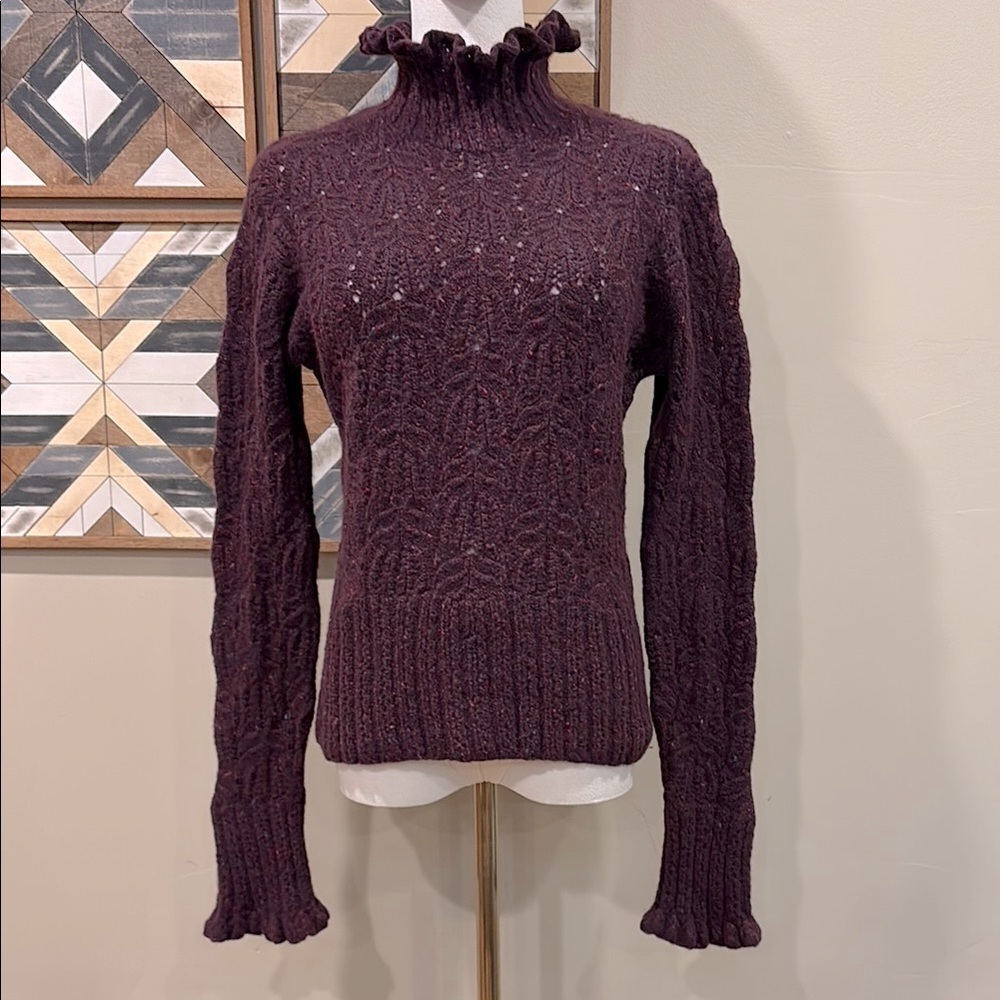 Vintage Ralph Lauren Black Label Crochet Open Knit Wool Cashmere Ruffle Sweater